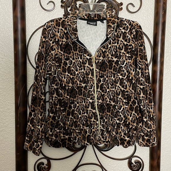 Women’s size petite medium onque casual leopard print jacket - Picture 1 of 8